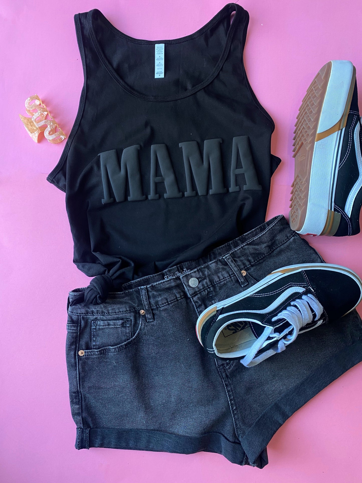 MAMA - Black Tank - Puff Print