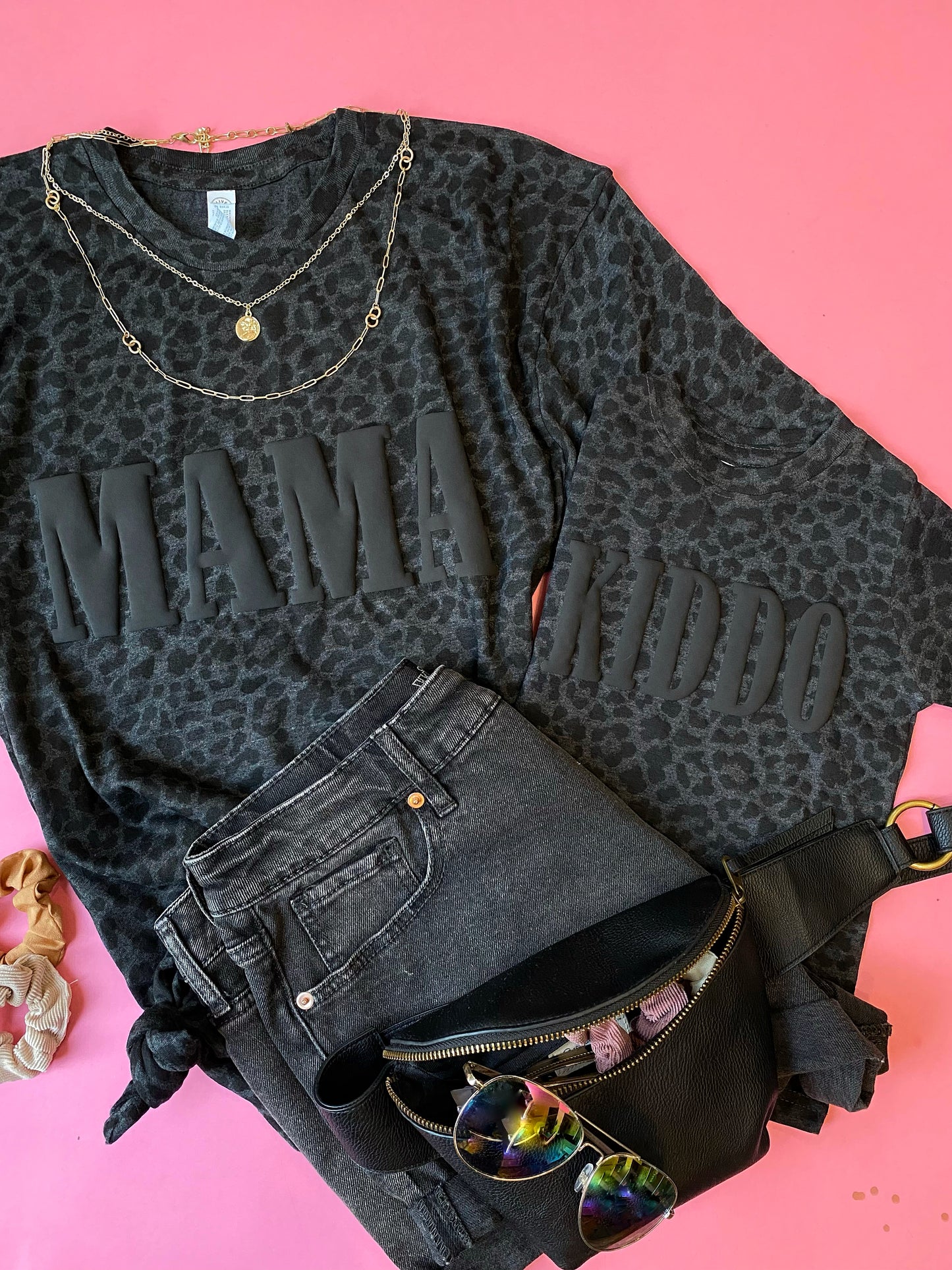 Mama + kiddo - Leopard with Black Puff