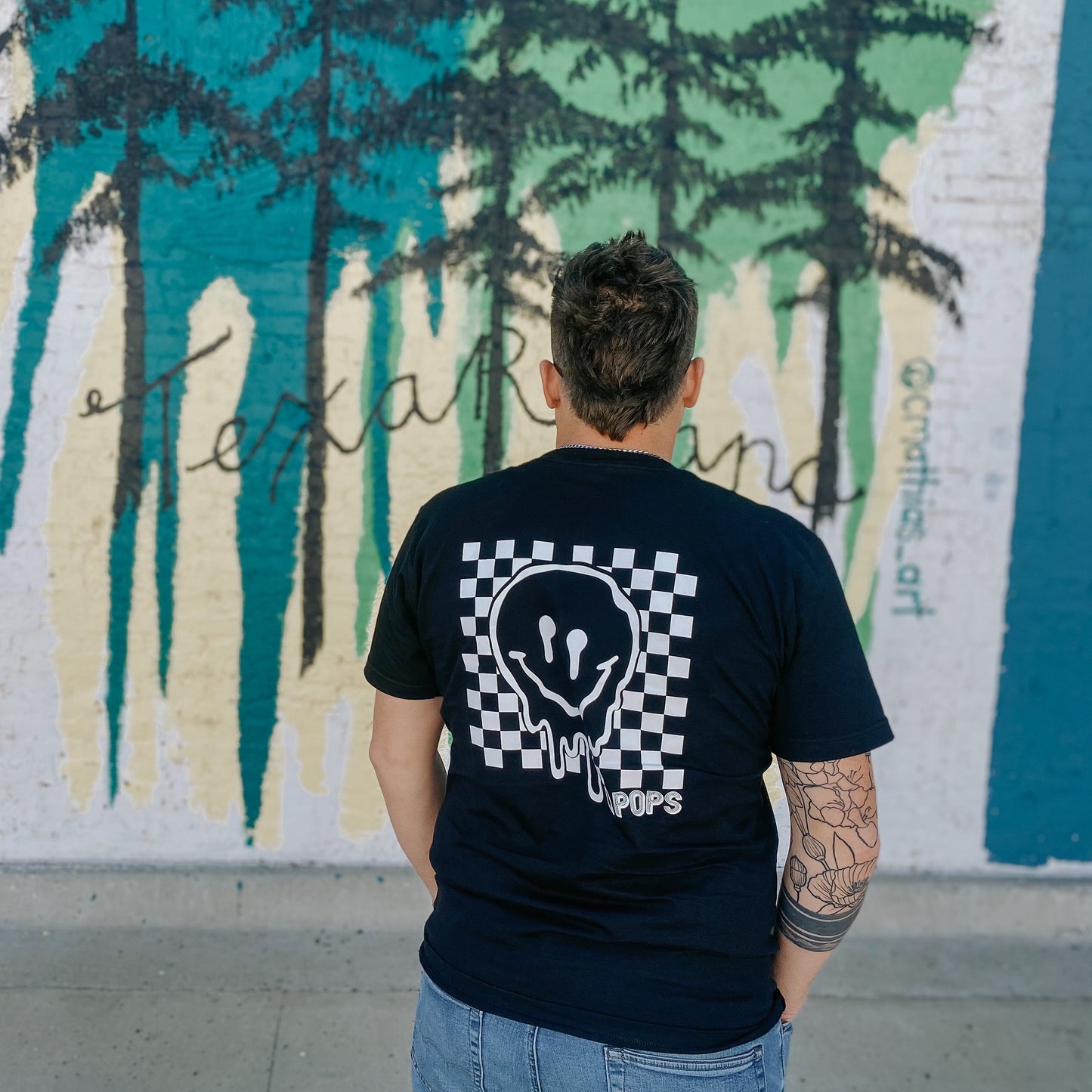POPS checkered smiley - black short sleeves