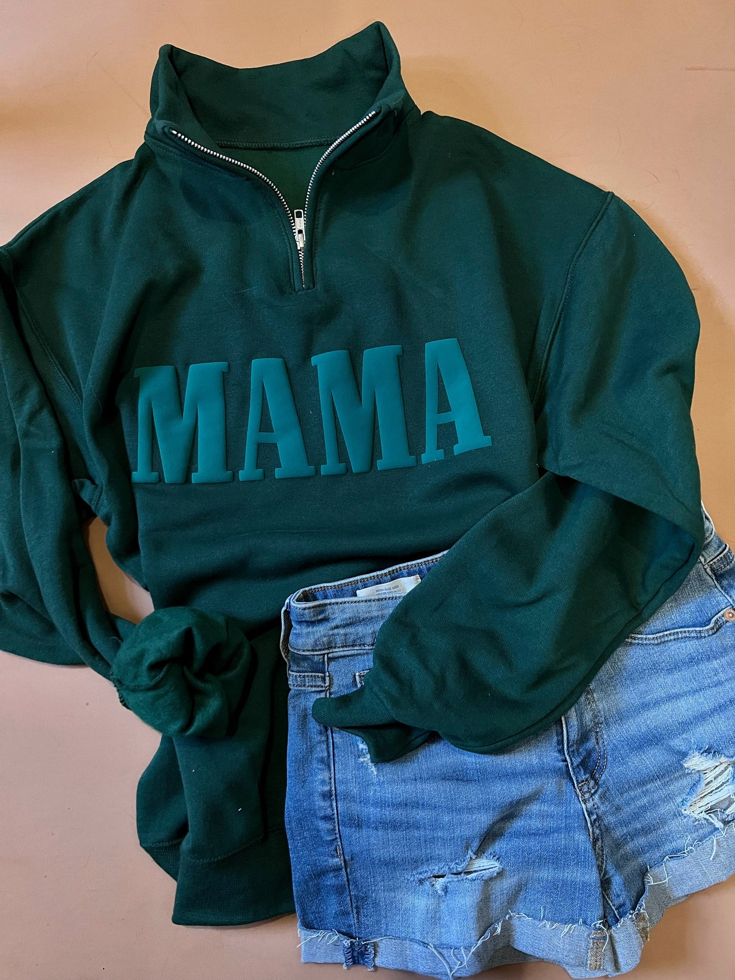 MAMA puff - Forest Green Quarter Zip